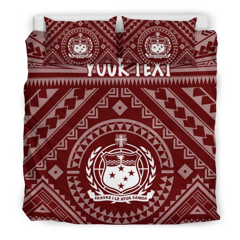 Samoa Personalised Bedding Set - Samoa Seal In Polynesian Tattoo Style (Red)