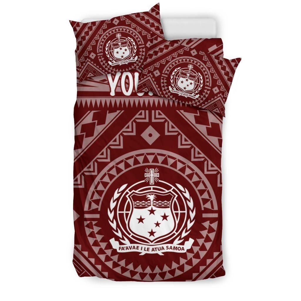 Samoa Personalised Bedding Set - Samoa Seal In Polynesian Tattoo Style (Red)