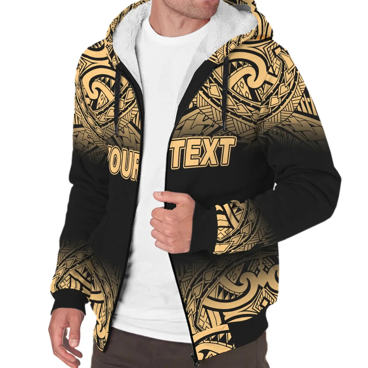 Samoa Personalised Custom Polynesian Sherpa Hoodie - Fog Gold
