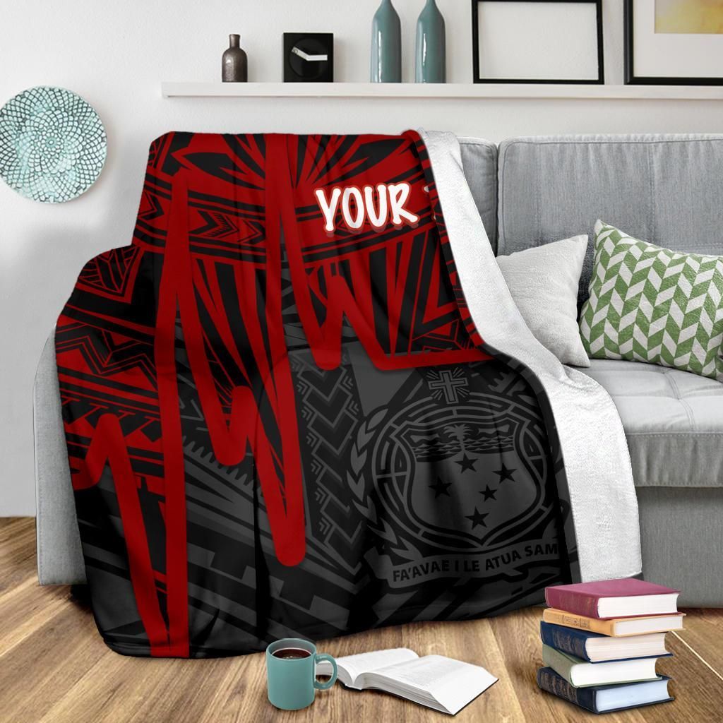 Samoa Personalised Premium Blanket - Samoa Seal With Polynesian Pattern In Heartbeat Style (Red)