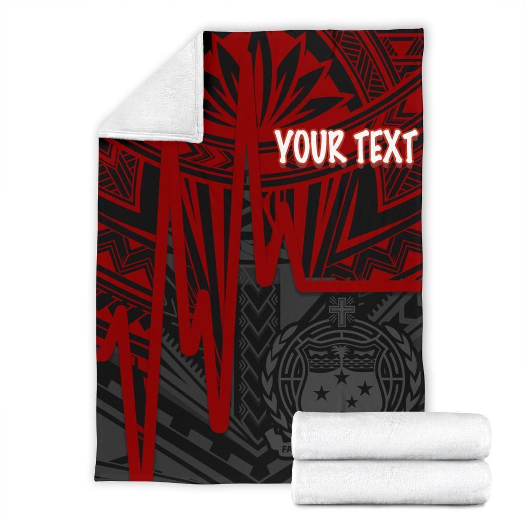 Samoa Personalised Premium Blanket - Samoa Seal With Polynesian Pattern In Heartbeat Style (Red)