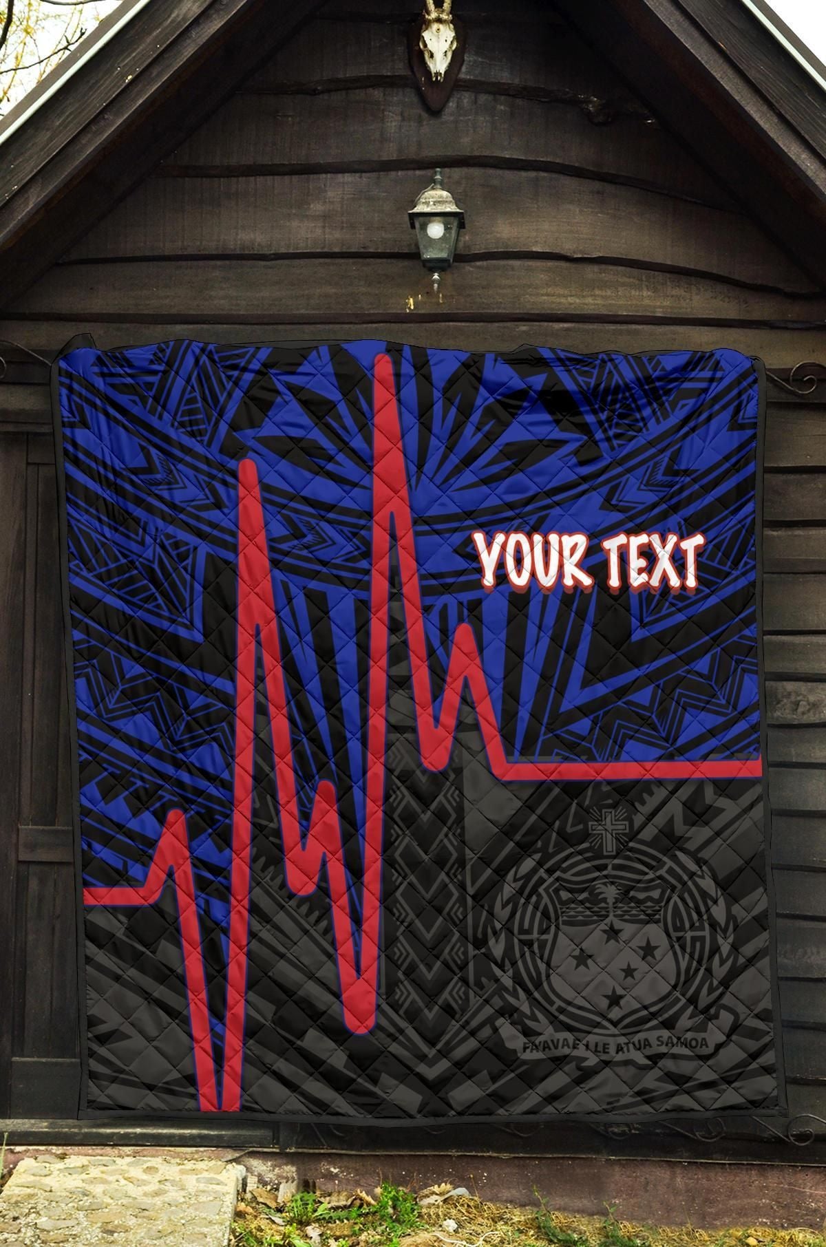 Samoa Personalised Premium Quilt - Samoa Seal With Polynesian Patterns In Heartbeat Style (Blue)