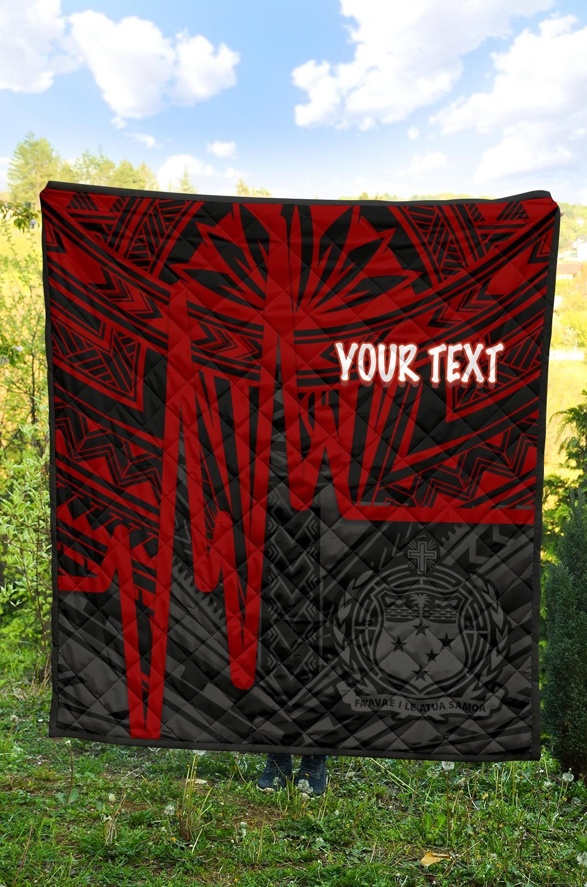 Samoa Personalised Premium Quilt - Samoa Seal With Polynesian Pattern In Heartbeat Style (Red)