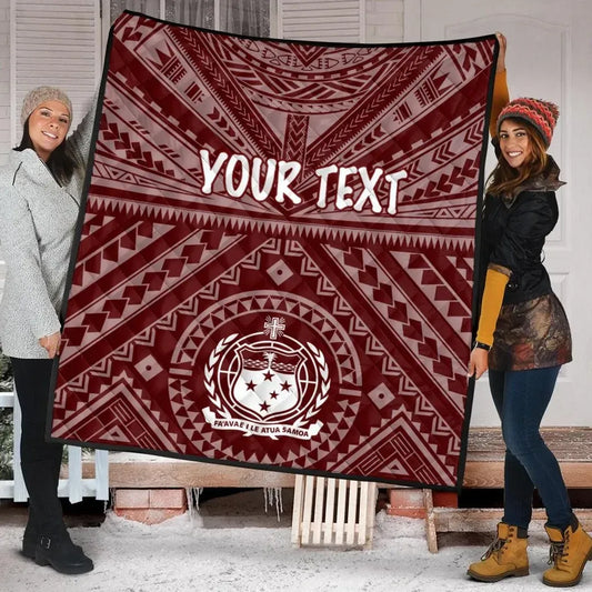 Samoa Personalised  Premium Quilt - Samoa Seal In Polynesian Tattoo Style (Red)