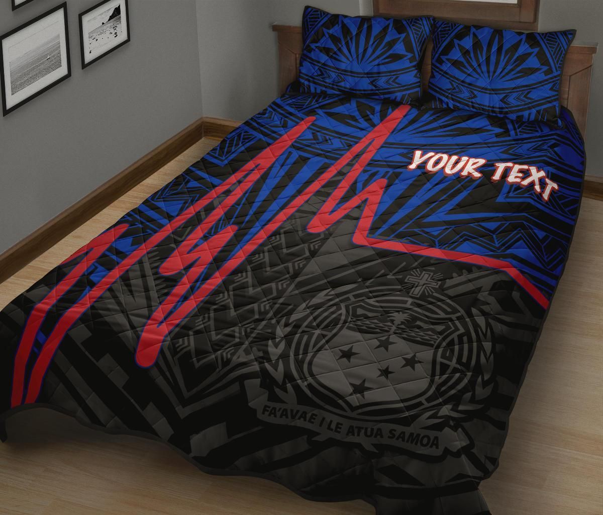 Samoa Personalised Quilt Bed Set - Samoa Seal With Polynesian Patterns In Heartbeat Style(Blue)