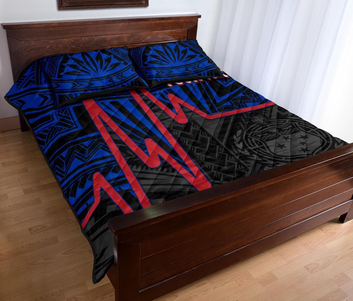 Samoa Personalised Quilt Bed Set - Samoa Seal With Polynesian Patterns In Heartbeat Style(Blue)