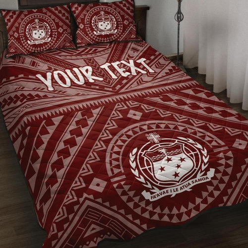 Samoa Personalised Quilt Bed Set - Samoa Seal In Polynesian Tattoo Style (Red)