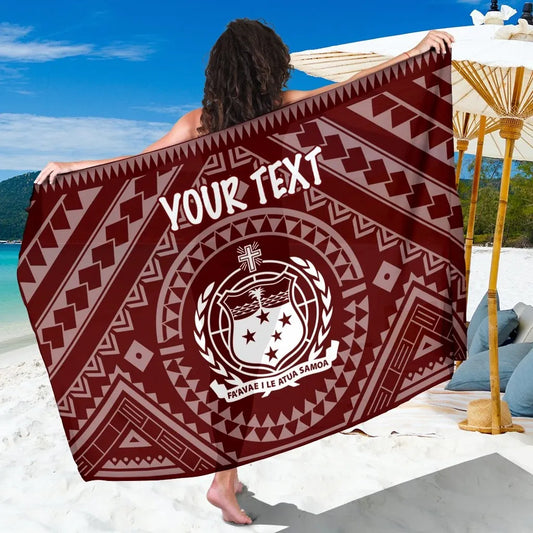 Samoa Personalised Sarong  - Samoa Seal In Polynesian Tattoo Style (Red)