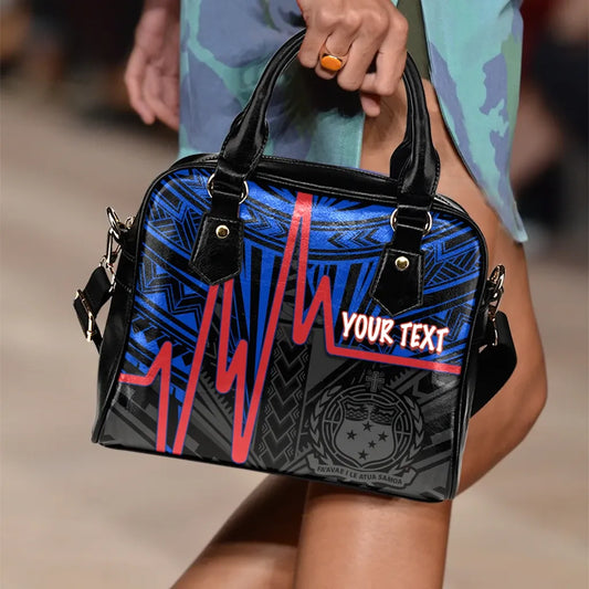 Samoa Personalised Shoulder Handbag - Samoa Seal With Heartbeat Polynesian Pattern (Blue)