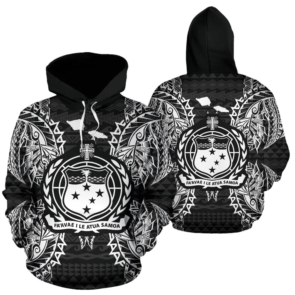 Samoa Polynesian All Over Hoodie Map Black