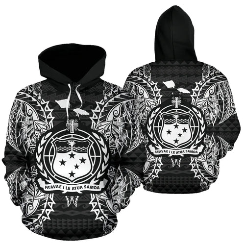 Samoa Polynesian All Over Hoodie Map Black