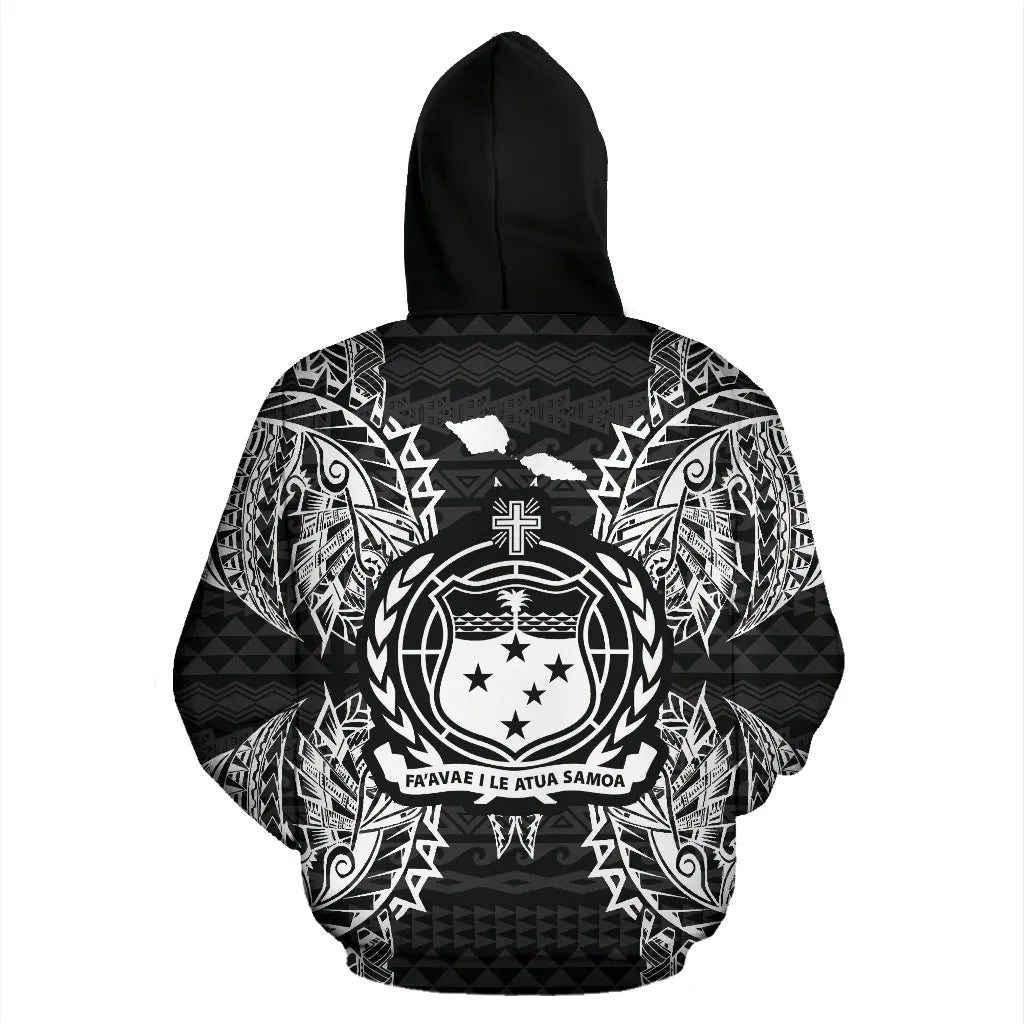 Samoa Polynesian All Over Hoodie Map Black