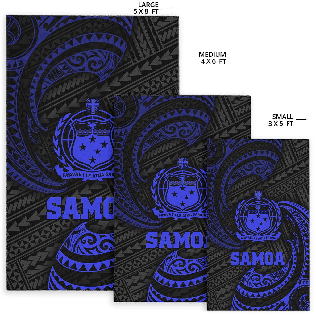 Samoa Polynesian Area Rug - Blue Tribal Wave