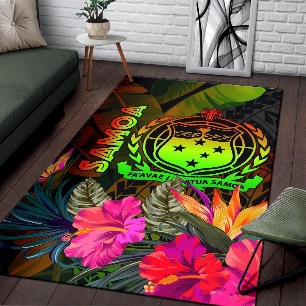 Samoa Polynesian Area Rug - Hibiscus and Banana Leaves