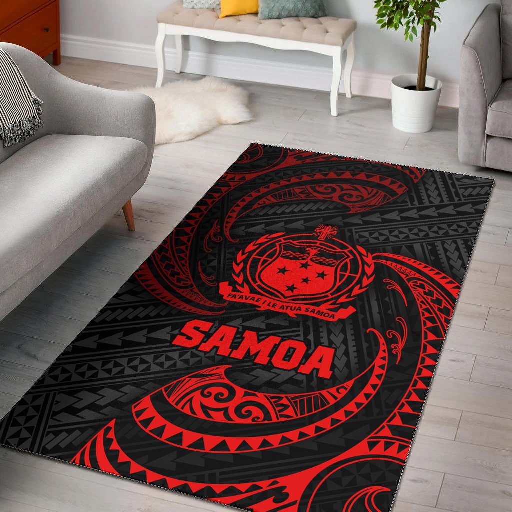 Samoa Polynesian Area Rug - Red Tribal Wave