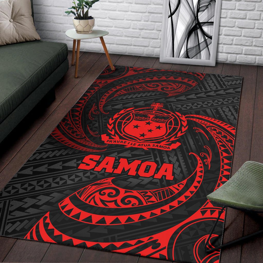 Samoa Polynesian Area Rug - Red Tribal Wave