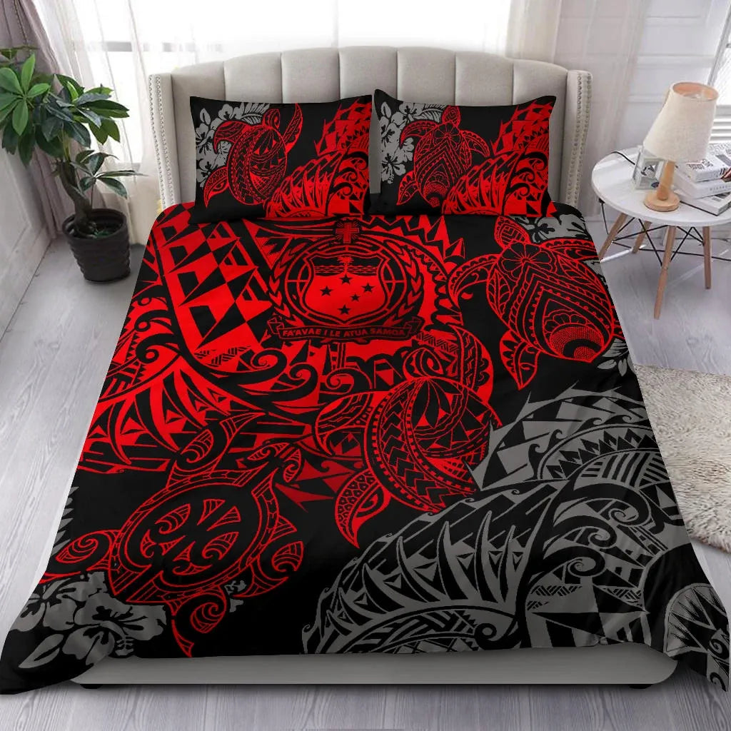 Polynesian Duvet Cover - Samoa Bedding Set - Red Turtle Flowing