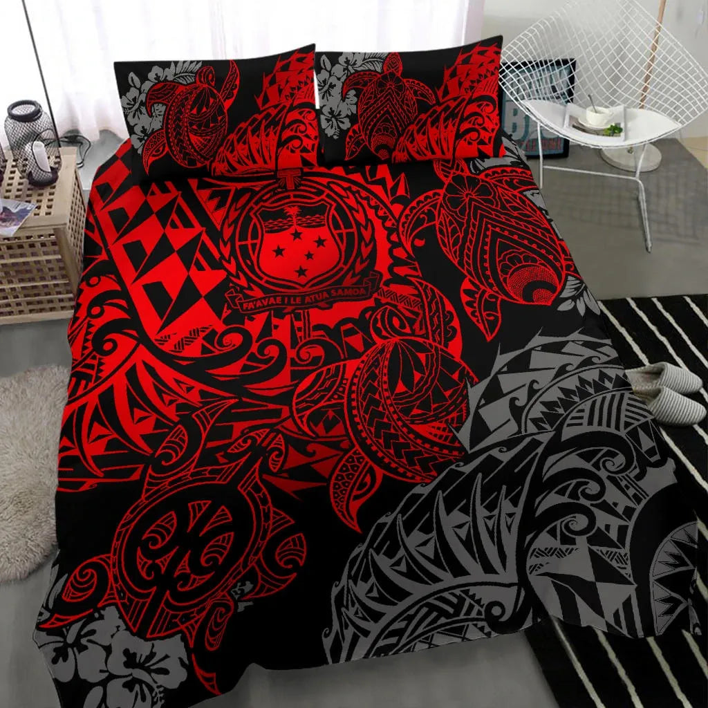 Polynesian Duvet Cover - Samoa Bedding Set - Red Turtle Flowing