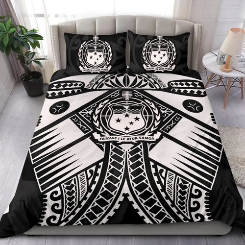 Samoa Polynesian Bedding Set - Samoa White Seal With Polynesian Tattoo