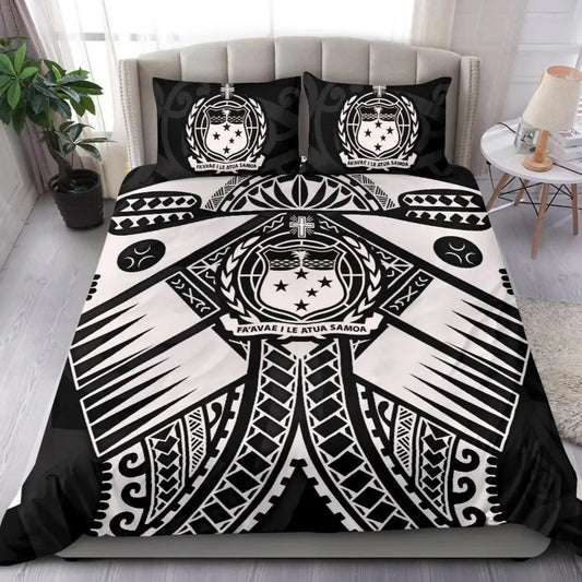 Samoa Polynesian Bedding Set - Samoa White Seal With Polynesian Tattoo