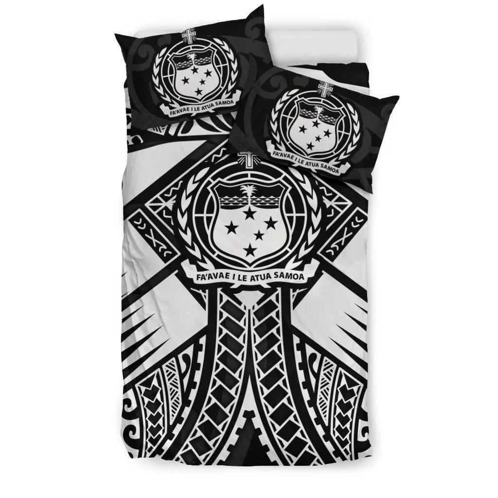 Samoa Polynesian Bedding Set - Samoa White Seal With Polynesian Tattoo