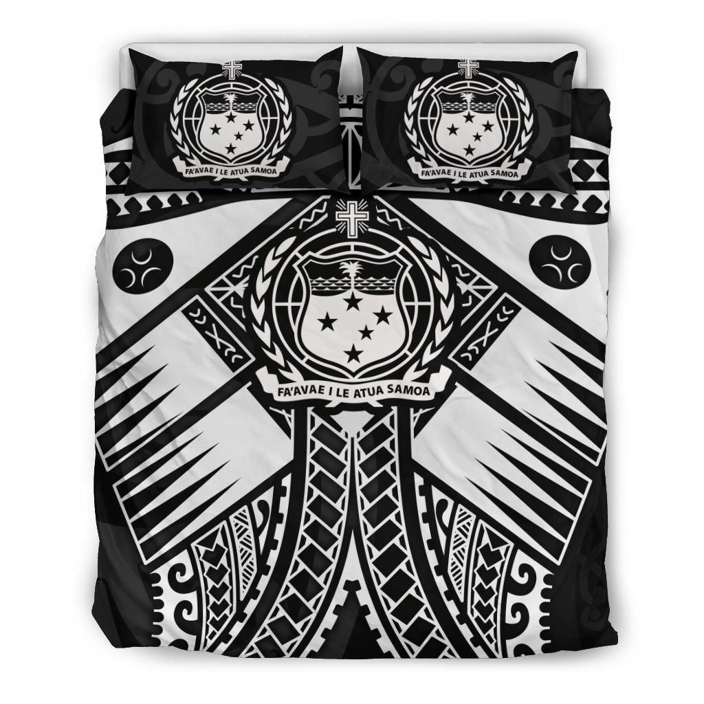 Samoa Polynesian Bedding Set - Samoa White Seal With Polynesian Tattoo