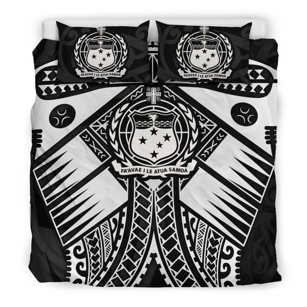 Samoa Polynesian Bedding Set - Samoa White Seal With Polynesian Tattoo