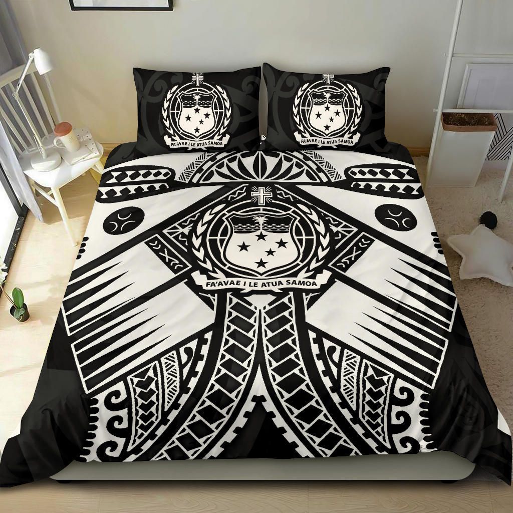 Samoa Polynesian Bedding Set - Samoa White Seal With Polynesian Tattoo