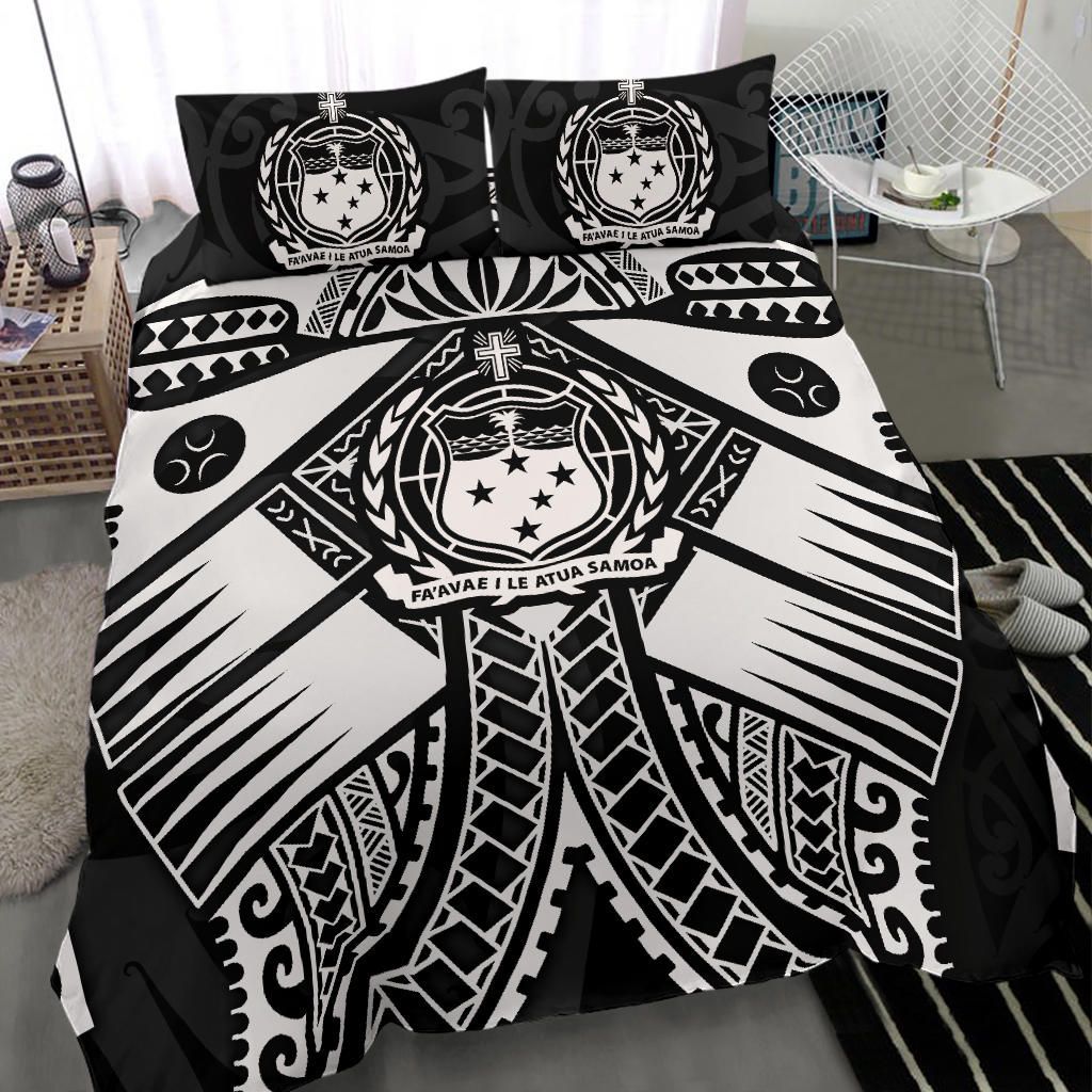 Samoa Polynesian Bedding Set - Samoa White Seal With Polynesian Tattoo