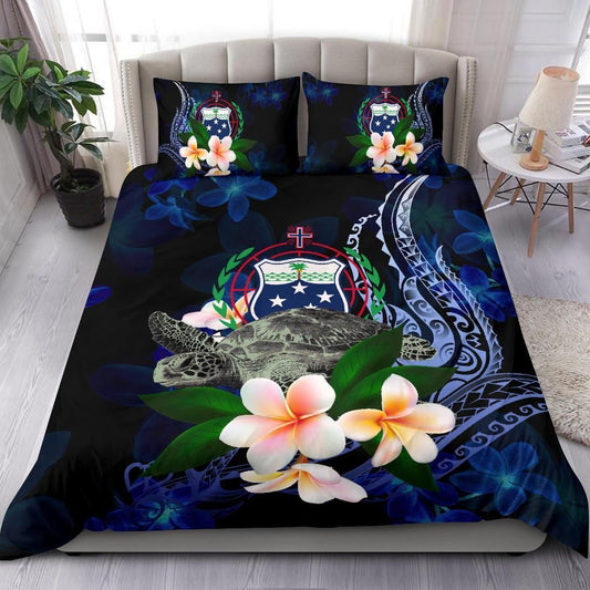 Samoa Polynesian Bedding Set - Turtle With Plumeria Flowers