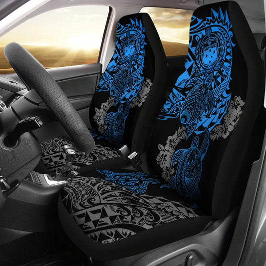 Samoa Polynesian Car Seat Covers - Blue Turtle Flowing