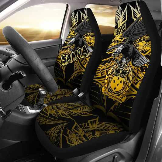Samoa Polynesian Car Seat Covers - Eagle Tribal Pattern Yellow