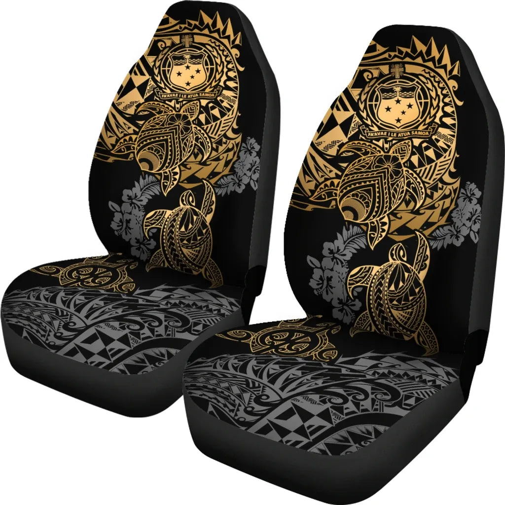 Samoa Polynesian Car Seat Covers - Gold Turtle Flowing