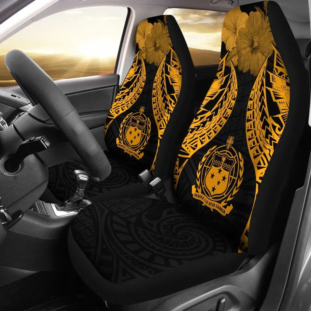 Samoa Polynesian Car Seat Covers Pride Seal And Hibiscus Gold
