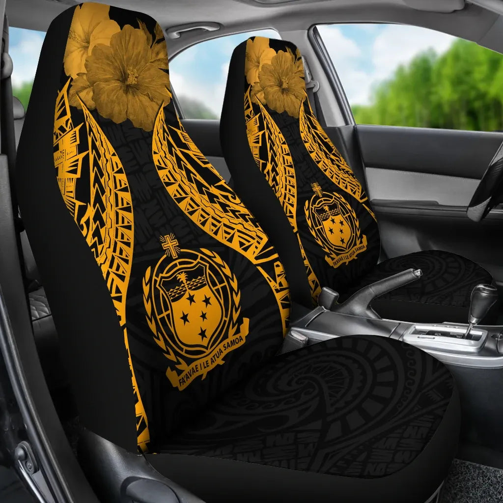 Samoa Polynesian Car Seat Covers Pride Seal And Hibiscus Gold