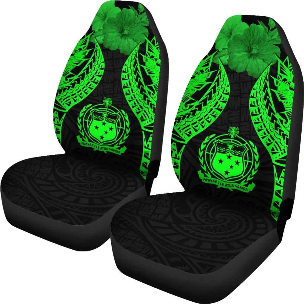 Samoa Polynesian Car Seat Covers Pride Seal And Hibiscus Green