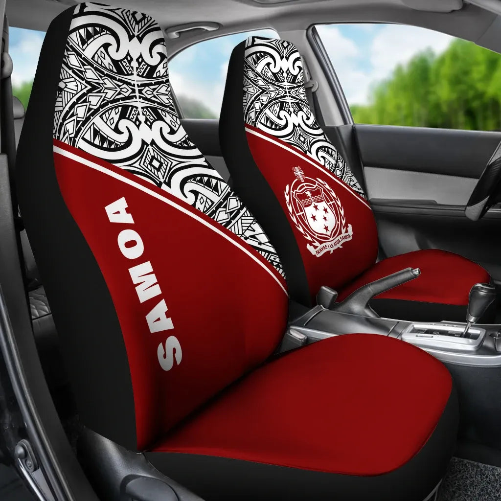 Samoa Car Seat Covers - Samoa Coat Of Arms Polynesian Red Curve