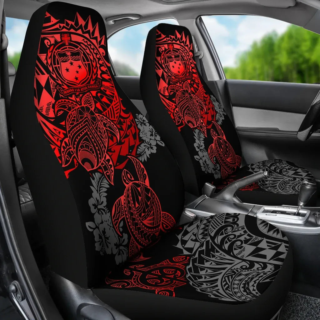 Samoa Polynesian Car Seat Covers - Red Turtle Flowing