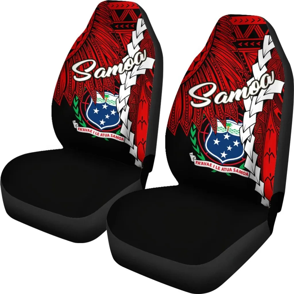 Samoa Polynesian Car Seat Covers - Tribal Wave Tattoo Flag Color