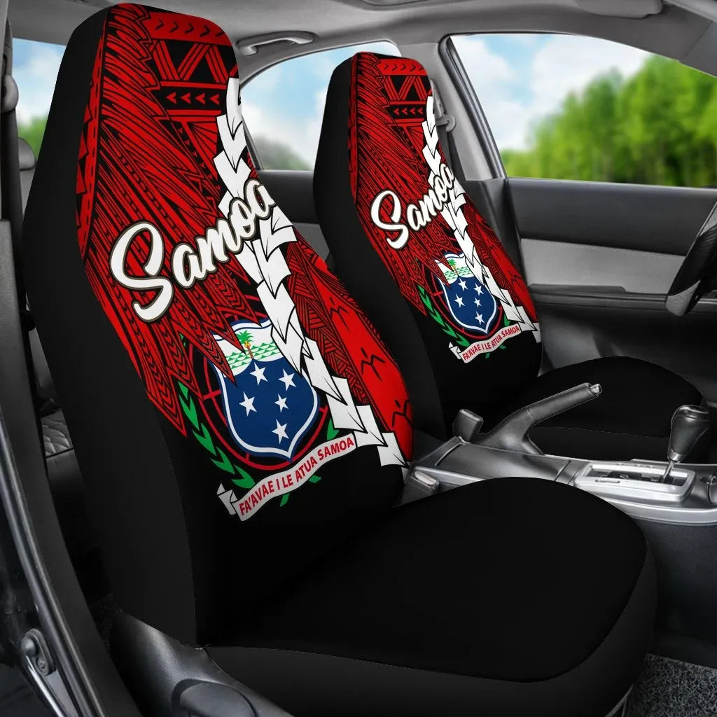 Samoa Polynesian Car Seat Covers - Tribal Wave Tattoo Flag Color