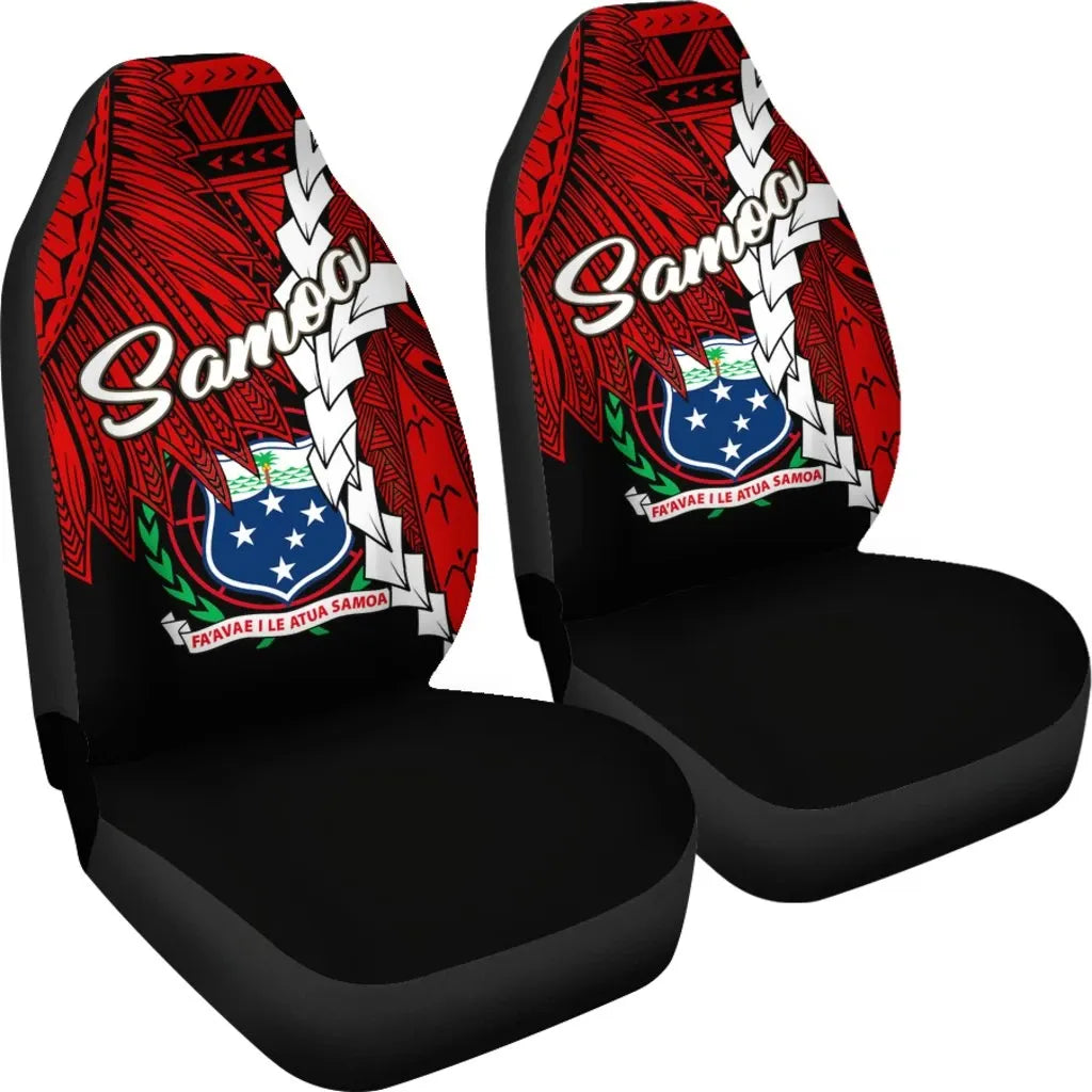 Samoa Polynesian Car Seat Covers - Tribal Wave Tattoo Flag Color