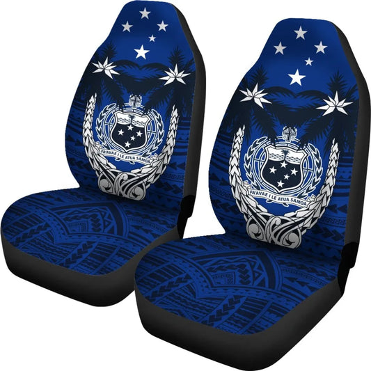 Samoa Car Seat Covers - Samoa Coat Of Arms Cocout Tree (Blue)