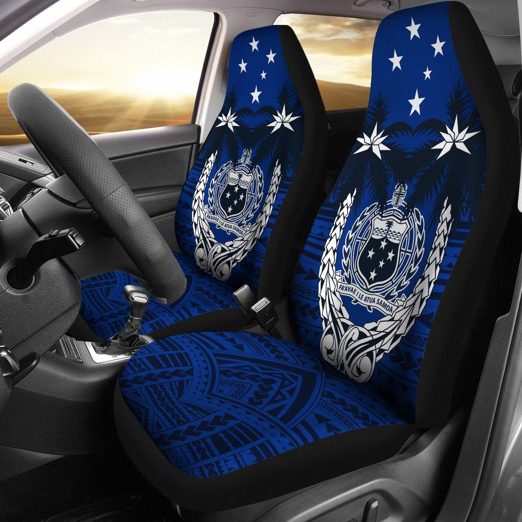 Samoa Car Seat Covers - Samoa Coat Of Arms Cocout Tree (Blue)