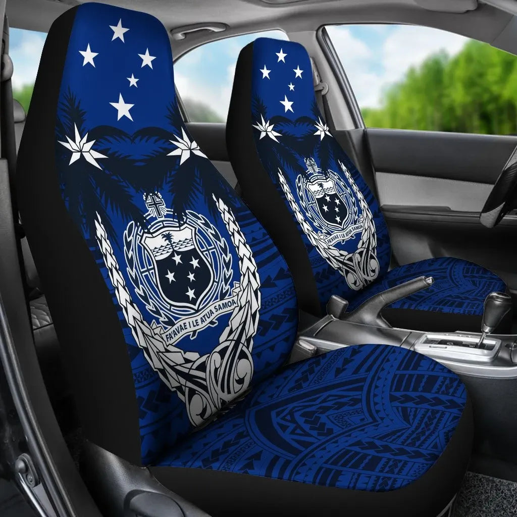 Samoa Car Seat Covers - Samoa Coat Of Arms Cocout Tree (Blue)