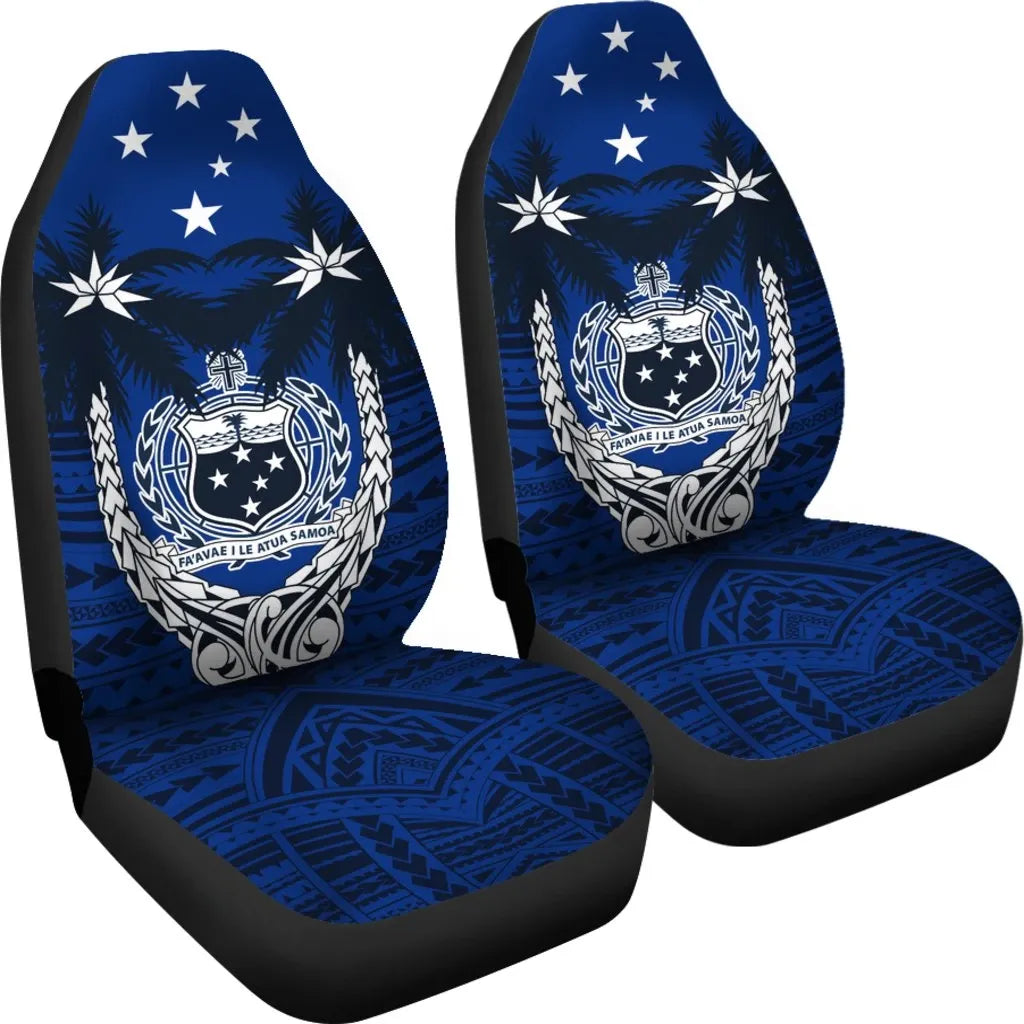 Samoa Car Seat Covers - Samoa Coat Of Arms Cocout Tree (Blue)