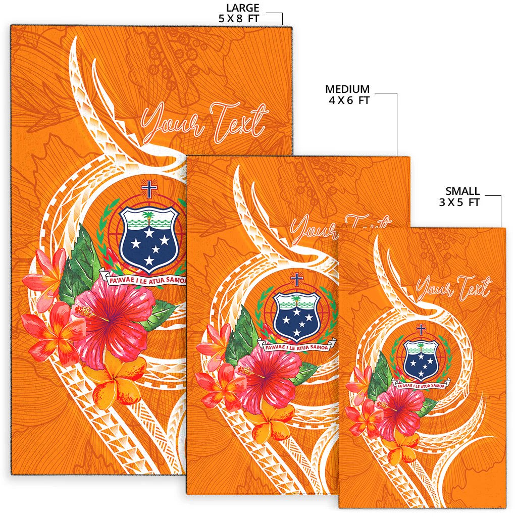 Samoa Polynesian Custom Personalised Area Rug - Orange Floral With Seal