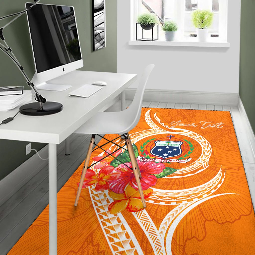 Samoa Polynesian Custom Personalised Area Rug - Orange Floral With Seal