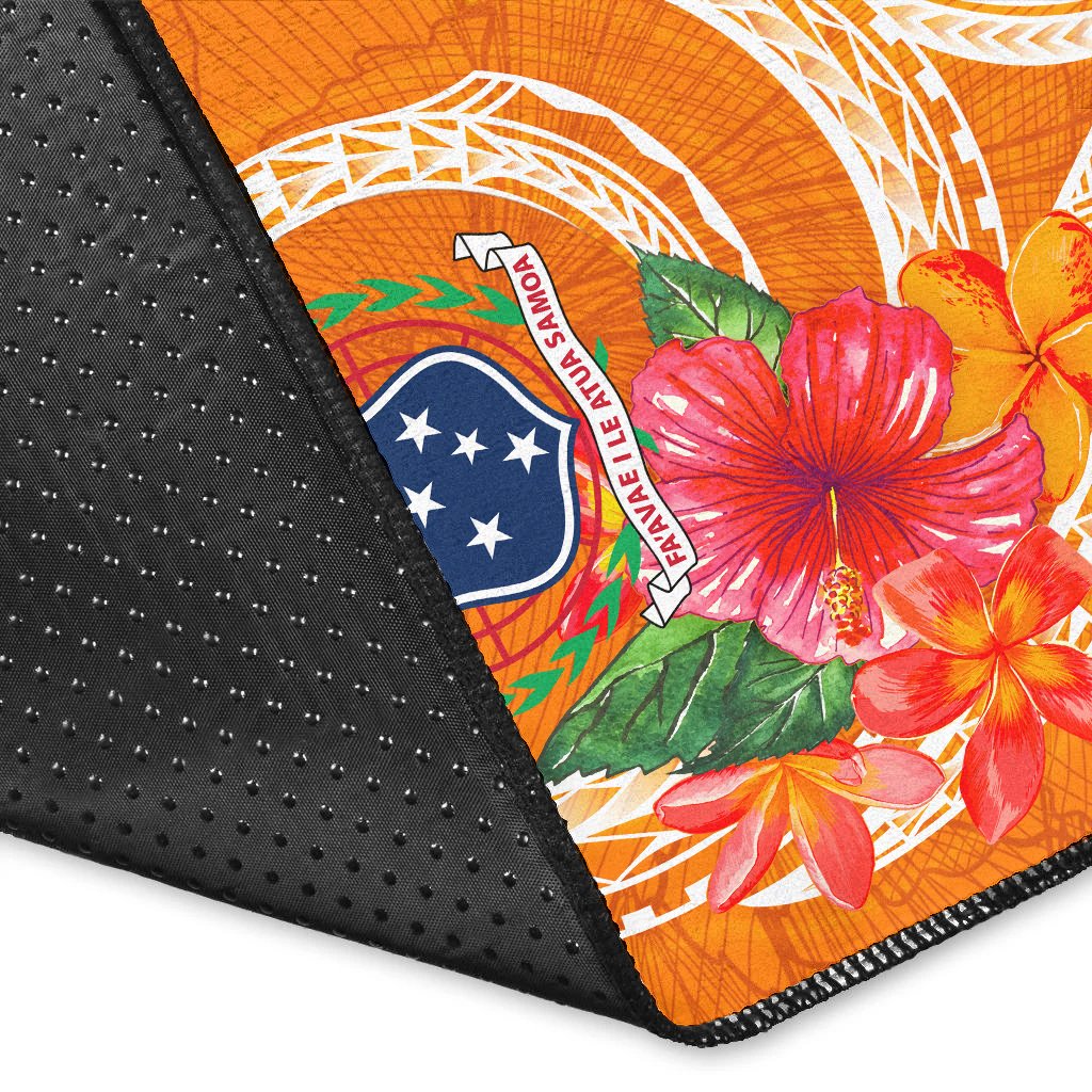 Samoa Polynesian Custom Personalised Area Rug - Orange Floral With Seal