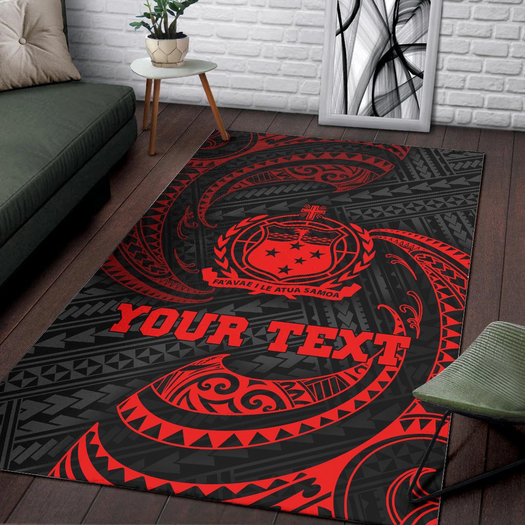 Samoa Polynesian Custom Personalised Area Rug - Red Tribal Wave