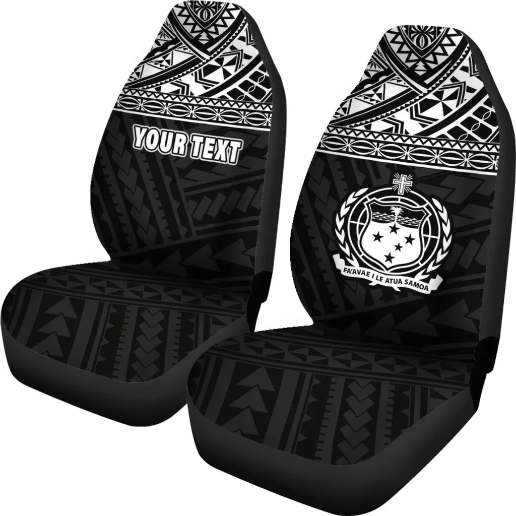 Samoa Custom Personalised Car Seat Covers - Samoa White Coat Of Arms Polynesian Tattoo